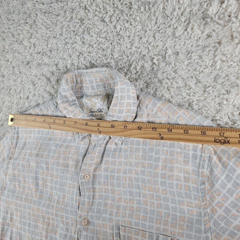 Tasso Elba Island Shirt Mens Size Medium Grey Silk Linen Geometric Button Up S/S - Picture 4 of 8